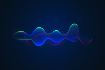 Wall Mural - Sound wave illustration on a dark background. Abstract blue digital equalizer indicators. Voice graph meter or audio electronic tracks.Vector horizontal sonic vibration spectrum.