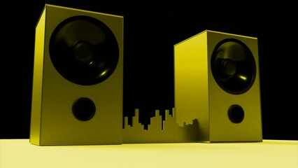 Poster - 3d music speakers with equalizer. Design. 3D speakers with musical beat and stripes. Music equipment and equalizer