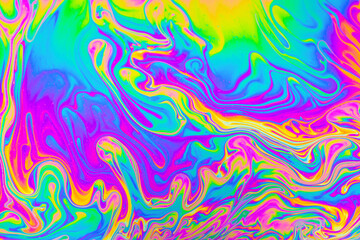 Wall Mural - Psychedelic multicolored background abstract. Rainbow colors. patterns background. Photo macro shot of soap bubbles..