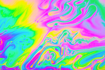 Wall Mural - Psychedelic multicolored background abstract. Rainbow colors. patterns background. Photo macro shot of soap bubbles..