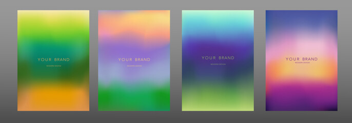Aufkleber - Contemporary cover design set. Fluid gradient background vector. Cute and minimalist style posters with bright abstract blurred colors. Modern wallpaper design for social media, banner, flyer, card. 