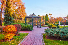 The Autumn Park With A Beautiful Gazebo
