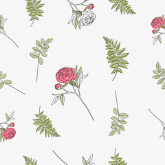 Wall Mural - Flower peony seamless pattern. print for wrapping paper, textile, decor, wallpaper, notebook with white background.