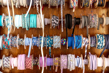 Close-up Of Assorted Multi Coloured Ribbons For Sale In A Shop