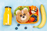 Fototapeta Dziecięca - Lunch box with funny bear sandwich