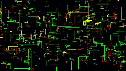 Poster - Moving lines in schematic pattern. Motion. Colorful schematic pattern of lines in technological style. Background of moving schematic lines in style of computer chip