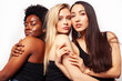 © iordani - diverse multi nation girls group, teenage friends company cheerful having fun, happy smiling, cute posing isolated on white background, lifestyle people concept, african-american, asian and caucasian