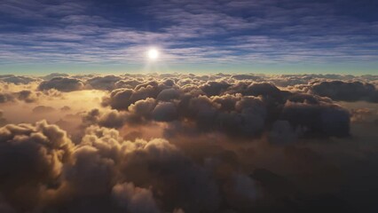 Wall Mural - sunset from above clouds (from timelapse to normal speed). sped up view of sunset as seen from an ai