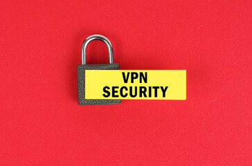 Poster - On the red surface there is a lock with a sticker with the inscription - VPN security