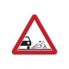 Wall Mural - International road sign gravel ejection isolated on white background. Traffic symbol. Vector illustration.