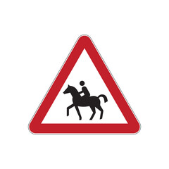 Wall Mural - International Road sign Caution, horse rider isolated on white background. Traffic symbol. Vector illustration.