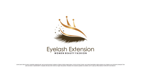 Wall Mural - Eyelash extension beauty logo design with crown icon and creative concept Premium Vector