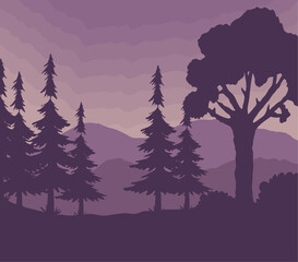 Poster - forest landscape purple color