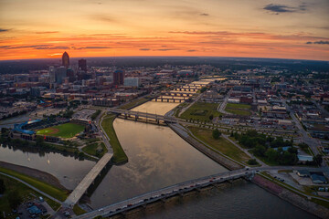 Wall Mural - Aerial View of the Des Moine, Iowa Skyline at Sunset