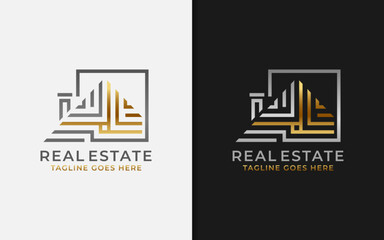 Poster - Abstract Luxury Real Estate Logo Design with Minimalist Lines Combination Concept.