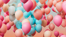 Colorful Celebration Balloons In Coral, Orange And Aqua. Fun Wallpaper.