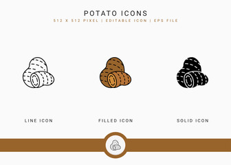 Fototapete - Potato icons set vector illustration with solid icon line style. Vegetable healthy concept. Editable stroke icon on isolated background for web design, user interface, and mobile application