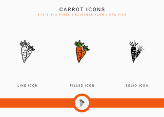 Fototapete - Carrot icons set vector illustration with solid icon line style. Vegetable healthy concept. Editable stroke icon on isolated background for web design, user interface, and mobile application