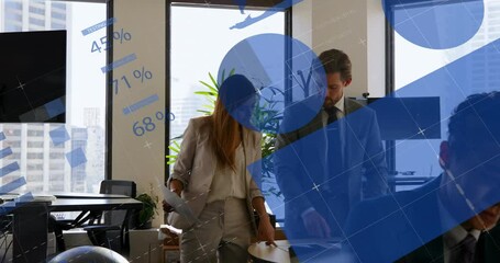 Poster - Animation of data processing over diverse business people at office