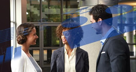 Poster - Animation of data processing over diverse business people at office