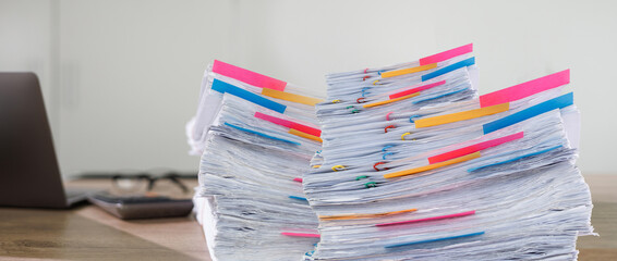 Poster - business man work documents checking document paperwork report for analysis document management conc