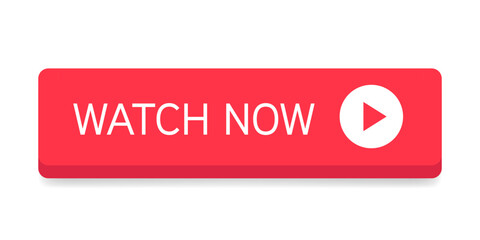 Poster - Rectangular red button watch now isolated on white background. Vector illustration.