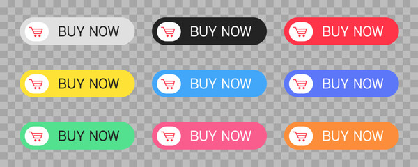 Poster - set of colorful buttons with text buy now isolated on transparent background. vector illustration.