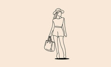 Woman Posing And Holding A Bag Fashionable Vector