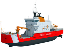 Coast Guard Icebreaker Ship 3D Rendering Concept Of Industrial  Ice Breaking Watercraft On White Background