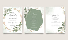 Wedding Invitation Set With Green Flowers And Leaves