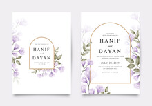 Elegant Double Sided Wedding Invitation Set With Purple Flowers And Leaves