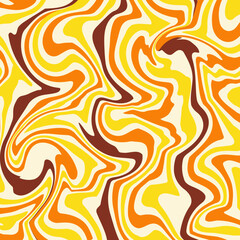 Poster - Wavy swirl square background in yellow, orange and brown colors. Vector Illustration in style hippie 70s, 60s. Aesthetic graphic print.