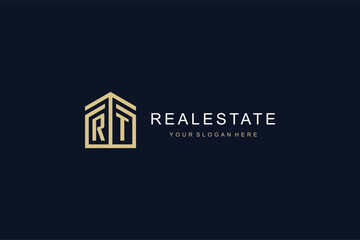 Wall Mural - Letter RT with simple home icon logo design, creative logo design for mortgage real estate