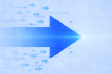 Poster - Abstract glowing digital arrows on white wall background. Future, innovation and fast concept. 3D Rendering.