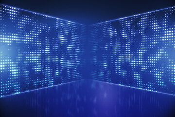 Poster - Creative metaverse room on blue background. Technology and innovation concept. 3D Rendering.