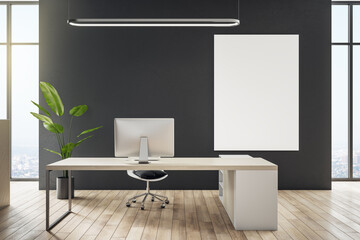 Aufkleber - Modern office interior with empty mock up banner, furniture and other objects. 3D Rendering.