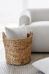 Wall Mural - Stylish room interior with pillow in basket