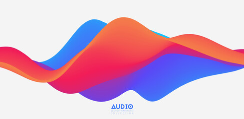 Poster - Sound wave visualiztion. 3D colorful solid waveform. Voice sample pattern.