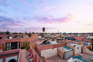 Canvas Print - The ancient city. Rooftops of old houses in medina of Marrakesh, Morocco.