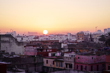 Wall Mural - The ancient city at sunrise. Old houses in medina of Casablanca, Morocco.