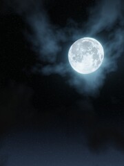 Wall Mural - full moon shining halo a few white clouds float in the night sky. full moon night with twinkling sta
