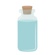 Single blue glass jar with liquid inside. The jar is closed with a stopper drawn by hand in the style of doodle. Isolated vector illustration.