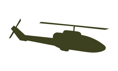 Poster - Military helicopter silhouette semi flat color vector object. Armed air forces. Full sized item on white. Transport simple cartoon style illustration for web graphic design and animation