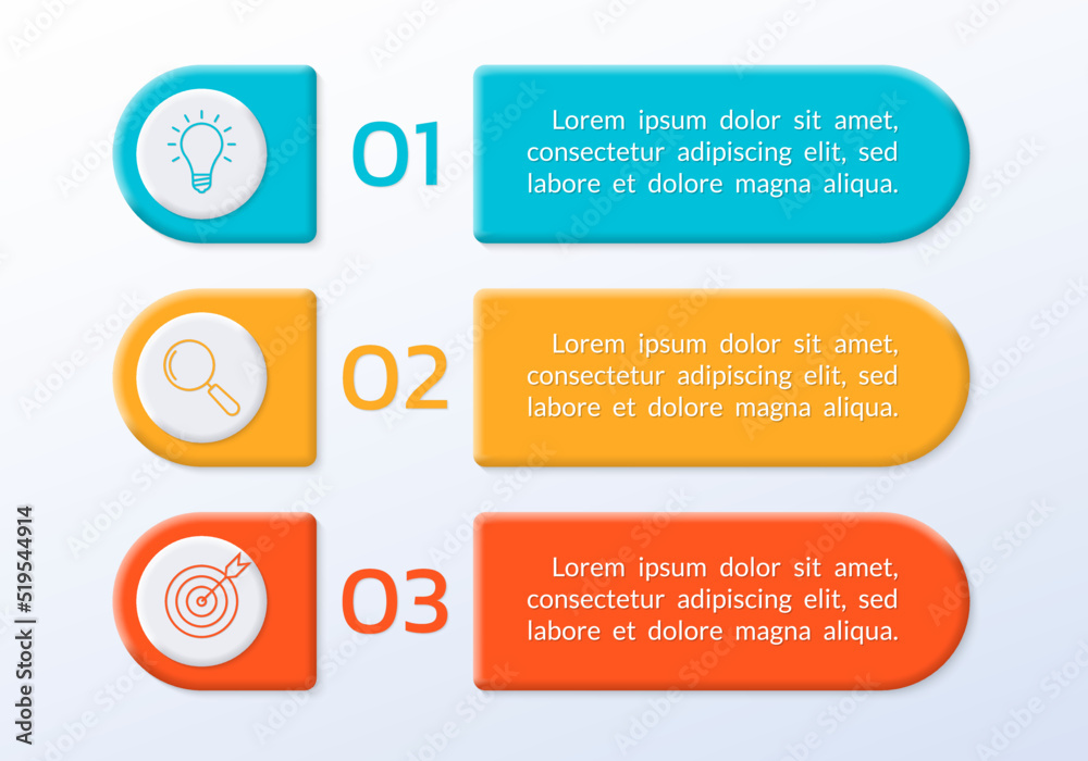 List Numbers Designs 3 number list template. Three step business layout with text banners ...