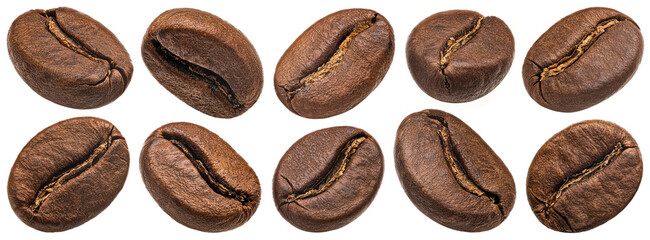 Wall Mural - Roasted coffee beans isolated on white background