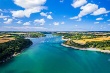 Helford River And Boats Aerial Shot