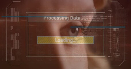 Poster - Animation of digital screen with data processing over eye of caucasian woman