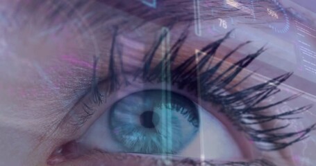 Aufkleber - Animation of digital screen with data processing over eye of caucasian woman