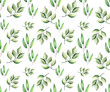 Seamless pattern with green leaves and eucalyptus on a yellow background. Watercolor background for textiles, wallpaper, packaging and bed linen.