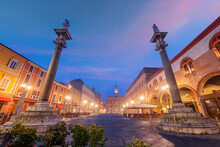 Ravenna, Italy At Piazza Del Popolo With The Landmark Venetian Columns